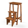 DORTALA 3 Tier Folding Step Stool, Rubber Wood Multifunctional Ladder