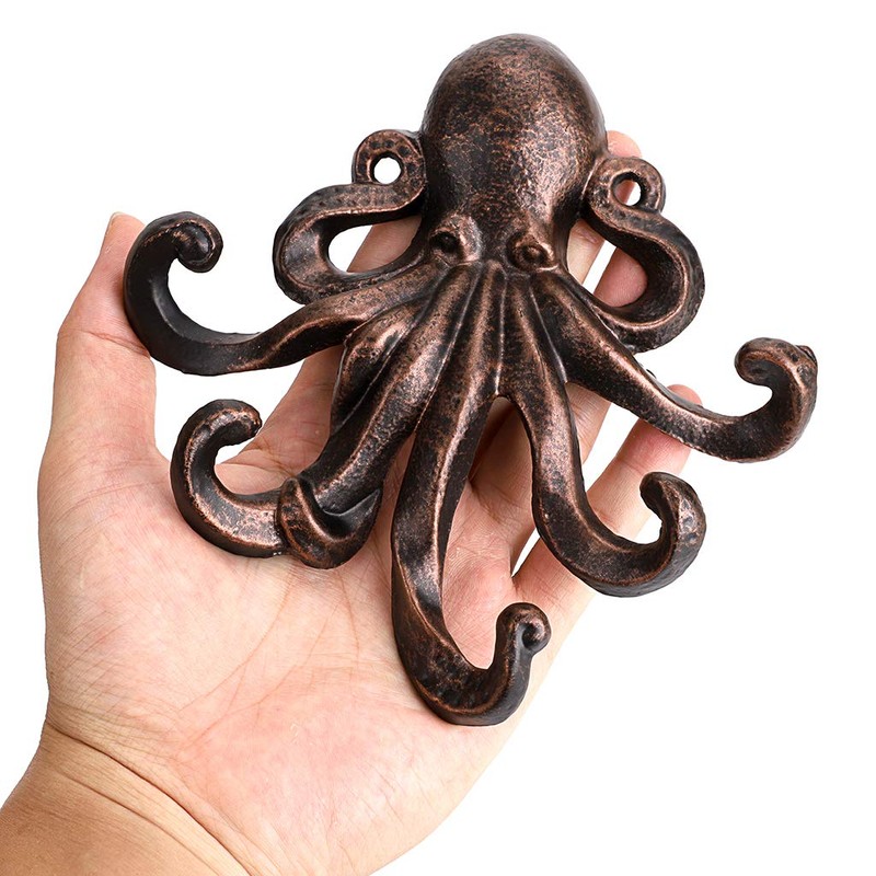 BSTKEY Cast Iron Octopus 5 Tentacles Decorative Wall Hook -