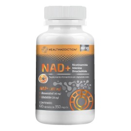 HEALTHADDICTION - NAD+ 300 mg – Suplemento Alimenticio con Resveratrol y Glutatión – Cápsulas de 350 mg – Fórmula Natural, Sin Gluten y Sin Azúcar Añadida – 60 Cápsulas