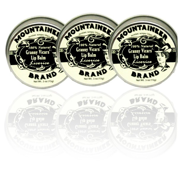3 Pack Lip Balm by Mountaineer Brand, Licorice Flavor-Made with Beeswax and 100% Natural Ingredients: 1/2 ounce screw top tins