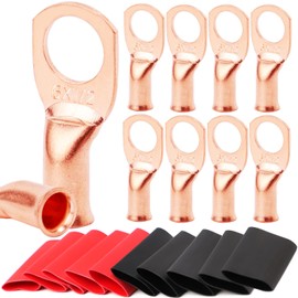 TKDMR TKDMR 10pcs 6 AWG-1/2 Battery Lugs,Heavy Duty Wire Lugs,Ring Terminals,Battery Cable Ends,0 Guage terminals,Battery Terminal Connectors with 10pcs 3:1 Heat Shrink Tubing