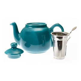 LONDON POTTERY FARM HOUSE ENVERHELK TEA POT FOR HOME USE 2 Cups 20.6 fl oz (600 ml), Aqua Stoneware, Cute Round Shape with Stainless Steel Fine Tea Strainer