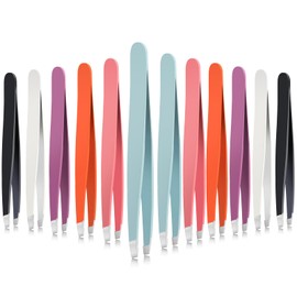 Mudder 12 Pcs Eyebrow Tweezers Set for Facial Hair Stainless Steel Slanted Tip Tweezers in Bulk for Men and Women (Multicolor)