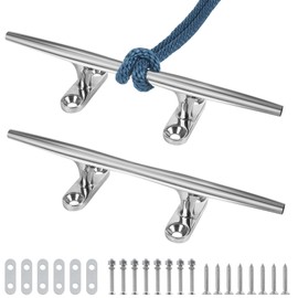 Boat Cleat 10 Inch 2 Pack, Dock Cleat 316 Stainless Steel Heavy Duty Open Base Include Screws, Boat Dock Cleats with Backing Plate for Boats, Kayak, Marine, Dock and Decor