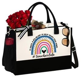 ENVFRI Teacher Appreciation Gifts - Teacher Tote Bags for Women - Teacher Canvas Tote Bag Birthday Graduation Valentine's Day Christmas Gift