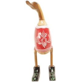 Brave Wings Hand Carved Wooden Bamboo Duck ~ In Traditional European Costume 37cm High Santa's Little Helper ~ Ornament Sculpture Figurine Statue Unique Table Decoration Home Decor ~ 2956