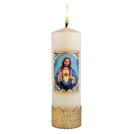 CB Church Supply Devotional Candles - Hand Decorated Sacred Heart Prayer Candle by Will & Baumer, 8-Inch, Square Frame