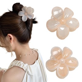 2PCS Pink Flower Hair Clips Hawaii Hair Claw Clips for Women Non-Slip Pink Acrylic Hairpins Large Claws Clip for Thick Thin Floral Jaw Claw for Hawaii Supplies Tropical Flower Hair Accessories