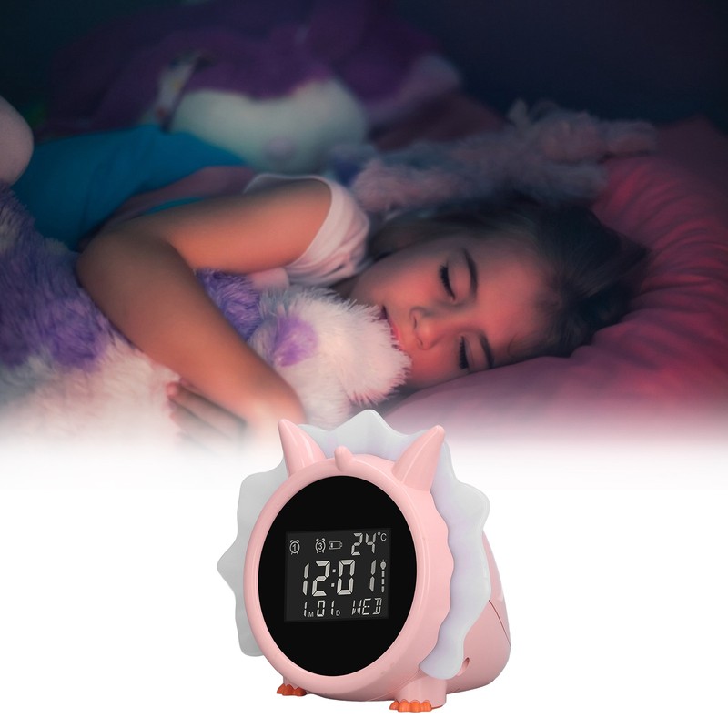 Alarm Clock Pink Dinosaur Shape Multifunctional Bedside LED Electronic Alarm
