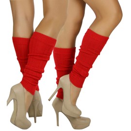 ToBeInStyle Women's Sexy Soft Knit Thick Knee High Long Leg Warmers - Textured Red - One Size: Regular