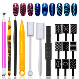 JERCLITY 16 Pieces Cat Eye Magnet Tool for Nails Magnet Plate Wand Board Double Ended Nail Magnet Plate Nail Magnetic Pen Line Strip Effect 3D Magnetic for Cat Eye Gel Polish DIY Nail Art