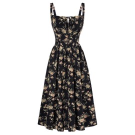 Corset Dress for Women Floral Ruched Bust Long Dresses Black Beige Floral XL