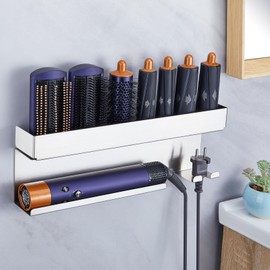 XILIMEN Storage Holder for Dyson Airwrap, Curling Iron Accessories Wall Mounted Rack Bracket Stand with Adhesive, Stainless Steel Dyson Airwrap Organizer for Bathroom, Bedroom, Hair Salon