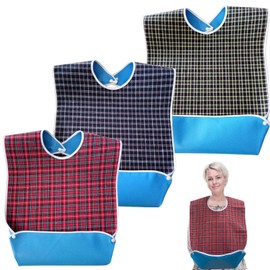 Adult Bibs for Women Men 3pack, Washable, Waterproof Dining Clothing Protectors with Crumb Catcher