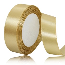 Gold Ribbon for Gift Wrapping, Satin Ribbon 1 Inches x 25 Yards for Crafts, Hair Bows Making, Wreaths, Flower Bouquets, Wedding Decoration and DIY Sewing Projects Solid Color Fabric Ribbon
