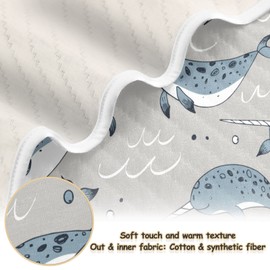Wfrish Cute Narwhal Wahle Gary Baby Blankets for Boys Girls Marine Animals Soft Warm Cozy Toddler Blanket Small Lightweight Baby Blanket for Crib, Stroller, Travel and Bed Baby Shower Gifts 30x40 Inch