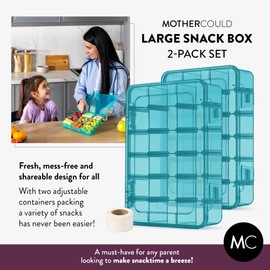 Large Kids Snack Box Containers Set of 2 -100 Labels, BPA-Free, Adjustable Compartments, Dishwasher Safe, Reusable Tray, Food Grade, Meal Prep Container, PARENT TESTED PARENT APPROVED AWARD (Blue)