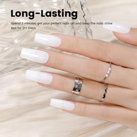 RARJSM Milky White Gel Nail Polish with Blue Glitter Clear Sheer White Nude Shimmer Gel Polish 15ml UV LED Soak Off Transparent Soft White Color Home Salon French Manicure Varnish Curing Requires