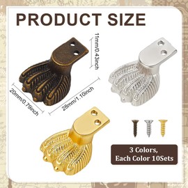 WADORN 30Pcs 3 Colors Zinc Alloy Jewelry Box Feet Antique Legs for Furniture Decorative Corner Hardware Fittings Decorative Corner Protectors for Wooden Case Box Cabinet Bottom DIY Crafts Decor