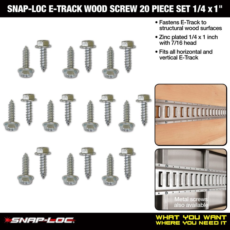 E-Track Wood Screw 20 Piece Fastener Set (1/4"x1" Washer Head