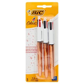 BIC B159893 – Set of 3 4 Colour Ballpoint Pens, Rose Gold