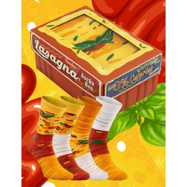 Rainbow Socks - Lasagna Socks Box - Women's Men's Cotton Socks - Novelty Gift for Fans of Italian Kitchen and Funny Socks - 2 Pairs, Lasagna 41-46