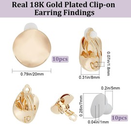 Beebeecraft 10 Stück Clip-On-Ohrringzubehör 18K-Vergoldetes Messing Gedreht Flach Rund Clip-On-Ohrringzubehör Mit 1.8 mm Vertikalen Schlaufen Für Die DIY-Ohrringherstellung von Schmuck