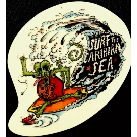 RAT FINK STICKER “SURF THE CARIBBEAN SEA” 4“ X 3 1/8 UV GLOSSED TOTALLY RAD!!!