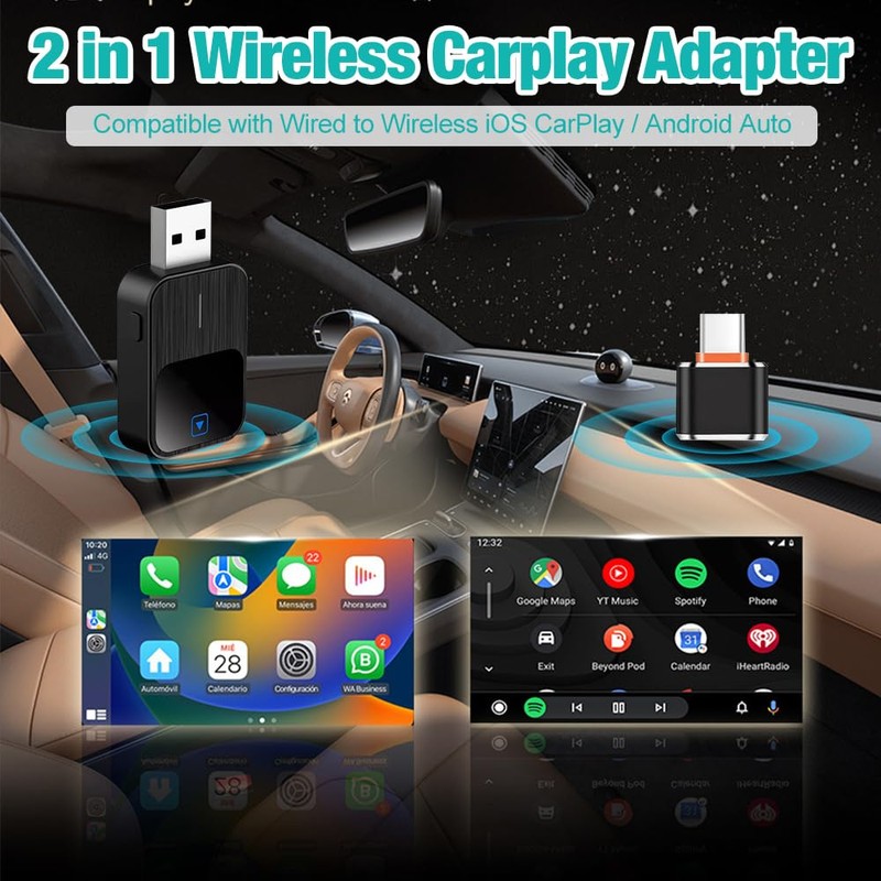 Wireless CarPlay Adapter, Android Car Wireless Adapter, Type-C/USB Plug Play