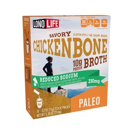 LonoLife Reduced Sodium Chicken Bone Broth Powder Mix | 10g Protein | Collagen-Rich, Keto & Paleo Friendly | Natural Ingredients | 10 Portable Stick Pack Servings
