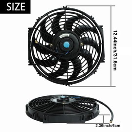 BLACKHORSE-RACING 12" inch Slim Fan Push Pull Electric Radiator Cooling Fans 12V Mount Kit Unversal Black