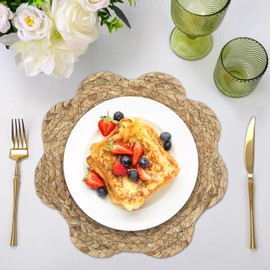 fanquare Handmade Round Woven Placemats, Natural Water Hyacinth Weave Place Mat Set of 4, Braided Straw Tablemats for Dining Kitchen 30cm