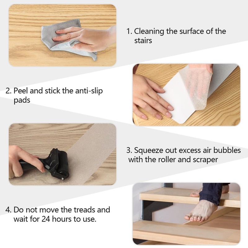 Clear Non Slip Stair Treads, 4” x 30” (15 Pack),