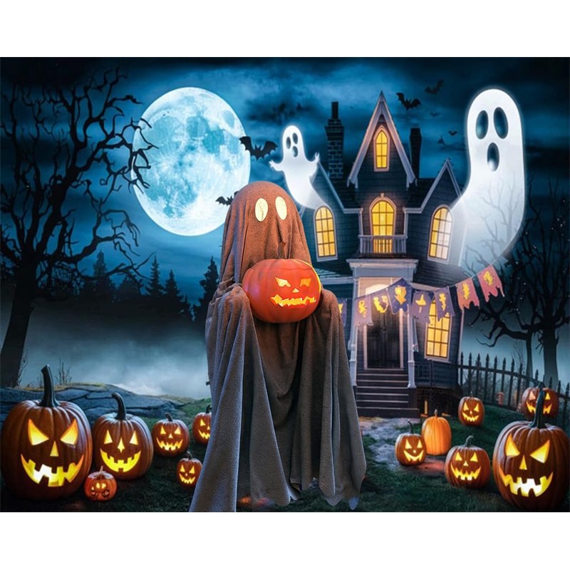 Halloween Backdrop 10x8ft Happy Halloween Party Backdrop Haunted Castle Ghost