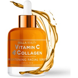 Bella Beauty Suero de vitamina C con colágeno - Suero facial coreano para manchas oscuras y aclarado de la piel, probado por dermatólogos - Suero facial antienvejecimiento y antiacné - Sin crueldad