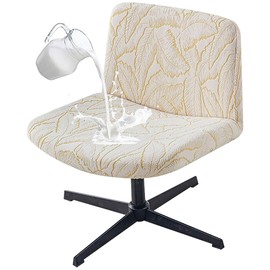 Buenanir Armless Office Chair Cover Waterproof Criss Cross Chair Slipcover Jacquard Mid Back Accent Chair Cover Vanity Slipper Swivel Chair Protector for Living Room Light Yellow