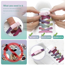 LT Easiyl 2 Pairs No Tie Shoe Laces Elastic Tieless Shoelace Rainbow Colored Shoelaces & Pink + Green Magnetic Buckle fits Sneakers Canvas Casual Shoes Boots