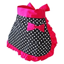 Waist Apron Cute Vintage 50’s Cooking Kitchen Retro Lovely Ruffle Apron with Pockets for Women Girls (Rose)