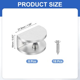 PATIKIL 8 Pcs Adjustable Frameless Glass Shelf Bracket, 8-10 mm Shower Glass Clamp Clip Wall Mounted Zinc Alloy Clamp Holder Half Round for Wall Wood Shower Acrylic Shelf Brushed, Silver