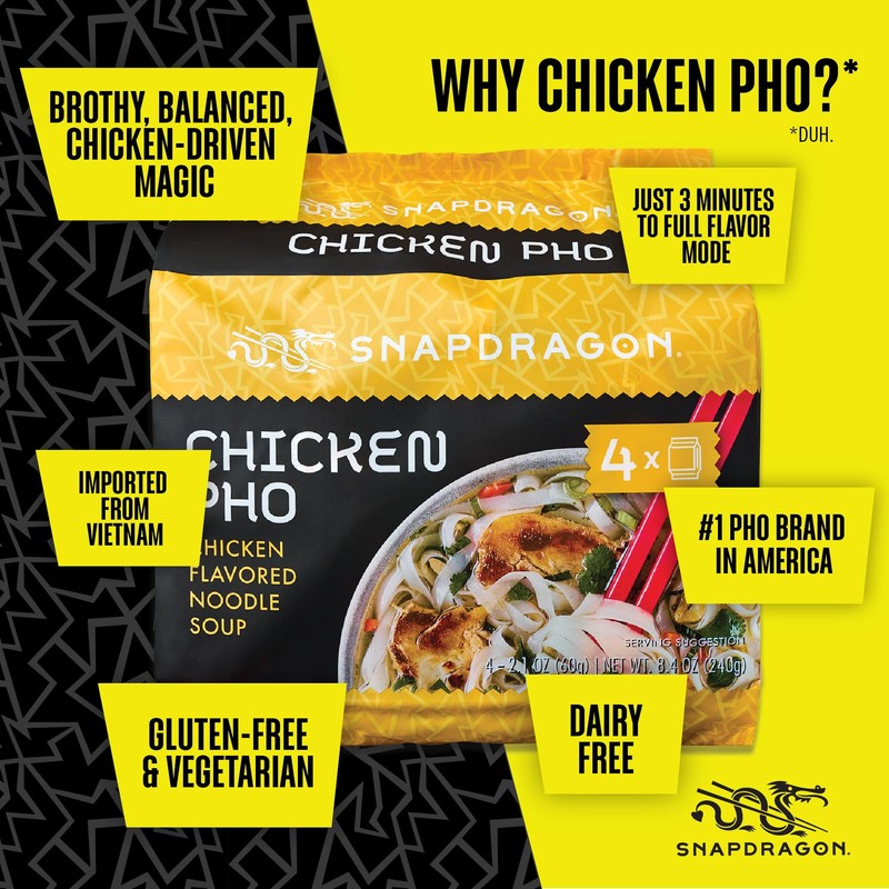 Snapdragon Chicken Pho Instant Noodle Packets 4-Pack | Rich Chicken