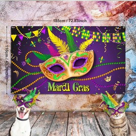 Mardi Gras Decorations Mardi Gras Party Photo Backdrop Banner Decor Carnival Masquerade Photoshoot Background Extra Large Fabric Mardi Gras Sign Banner Booth Backdrop for Mardi Gras Party Supplies
