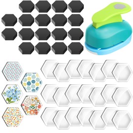 Honeydak 121 Pcs DIY Fridge Glass Magnets Kit with Large Paper Punches Ferrite Ceramic Magnets with Adhesive Backing and Transparent Glass for DIY Craft Refrigerator Office Whiteboard(Hexagon)