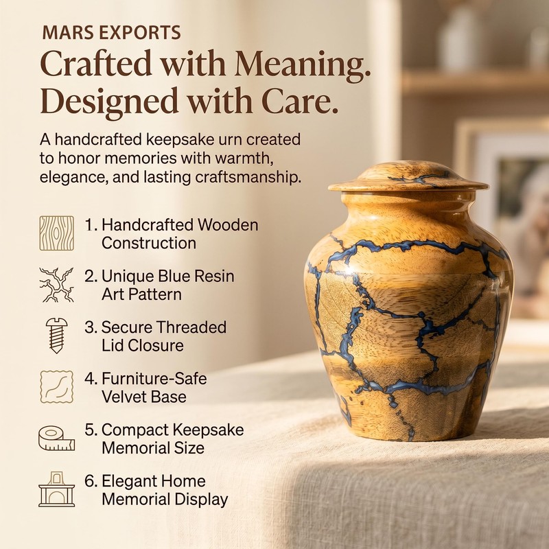 Handcrafted Wooden Cremation Urn for Human Ashes – Memorial Urn