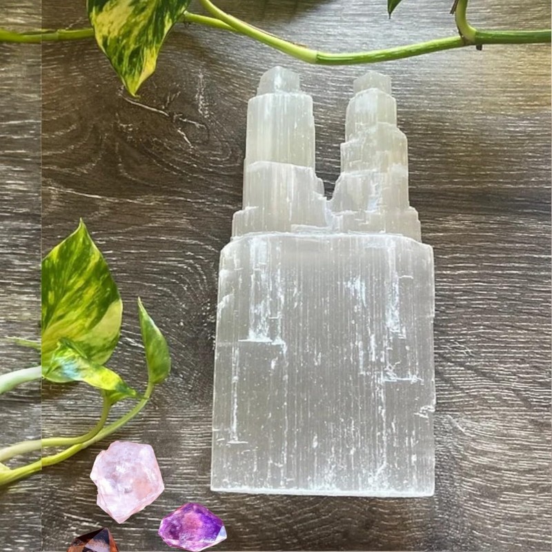 4All Selenite Crystal Twin Tower Pillars Handmade Spritual Energy Healing