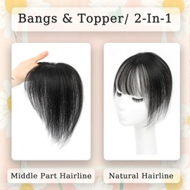 Bangs Hair Clip, Clip in Bangs Hair Toppers for Women 100% Real Human Hair, Clip on Bangs 360° 3D Cover Wispy Fake Clip in Hair Extensions for Women Daily (Natural Black, 3D 7 * 9 French Bangs)