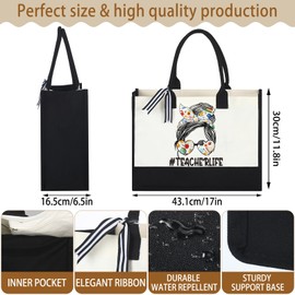 Panelee 2 Pcs Teacher Appreciation Gifts Teacher Canvas Tote Bag Thank You Gifts for Women Student End of Year Graduation(Woman)