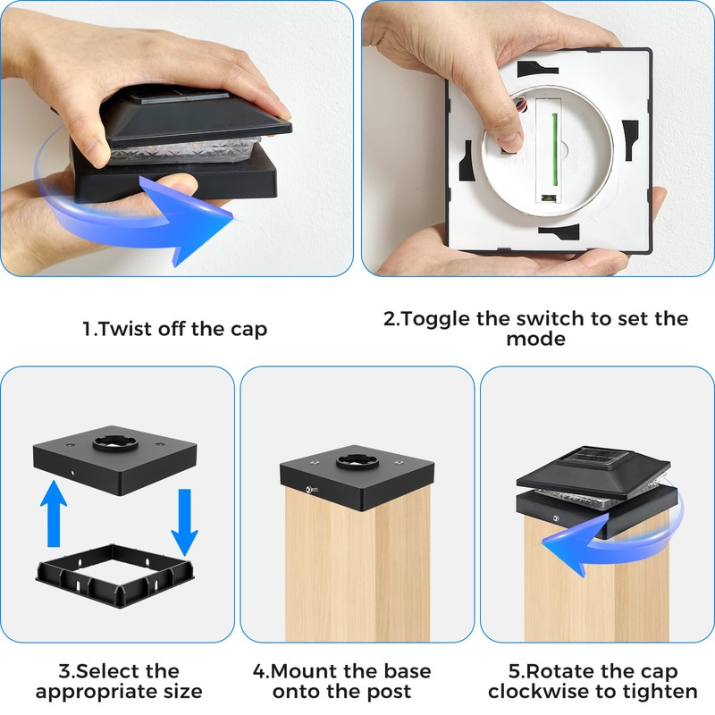 Peasur 4x4 Solar Post Cap Light 10 Pack, 2 Modes