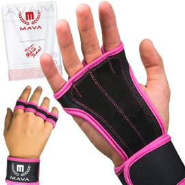Mava Sports Workout Gloves with Wrist Wraps Support and Full Palm Leather Padding - Perfect for Weight Lifting, Cross Training, Pull Ups, WOD and Powerlifting for Men and Women (Pink)