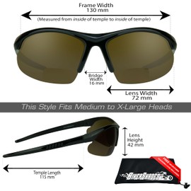 Biker Armour Polarized Bifocal Reading +3.00 Sunglasses Semi Rimless Wrap Around Sport TR90 Black Frame Brown Lens