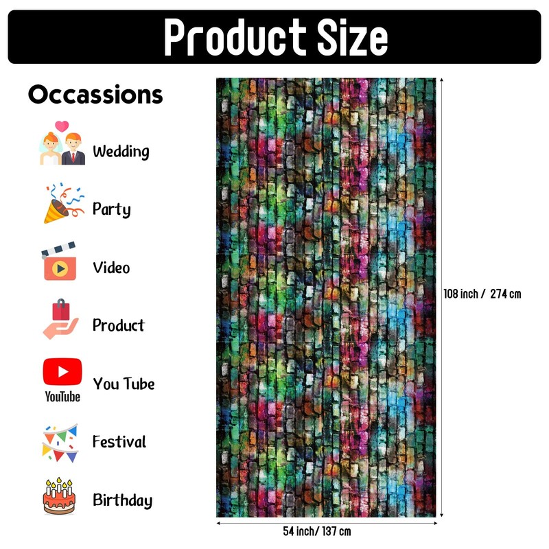 Colorful Brick Tablecloth 54 x 108 Inches Retro 80s 90s